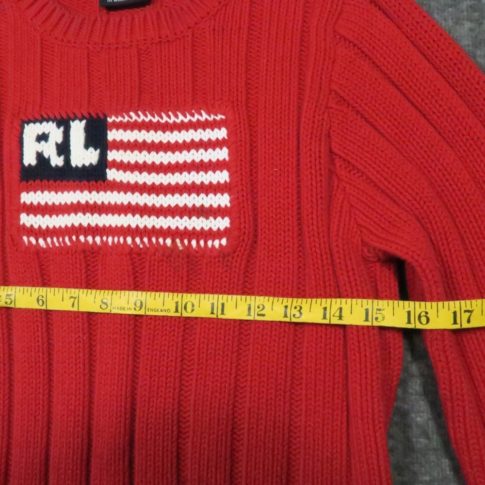 Polo Jeans Ralph Lauren American Flag Sweater M Red Ribbed Vintage Preppy Y2K - Picture 4 of 7